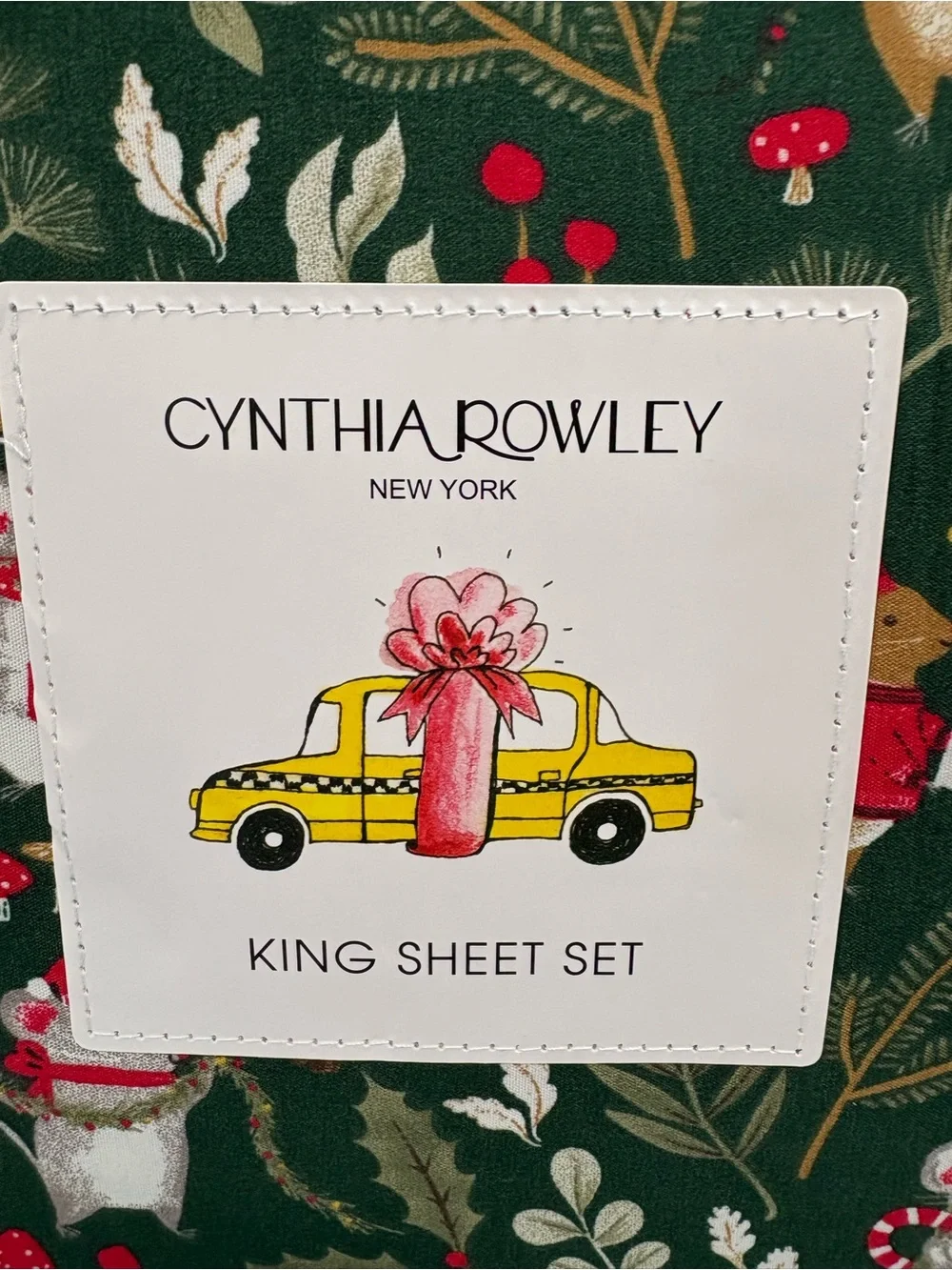 NEW Cynthia Rowley Christmas Mouse Holly Leaves Green Holiday King Sheet Set